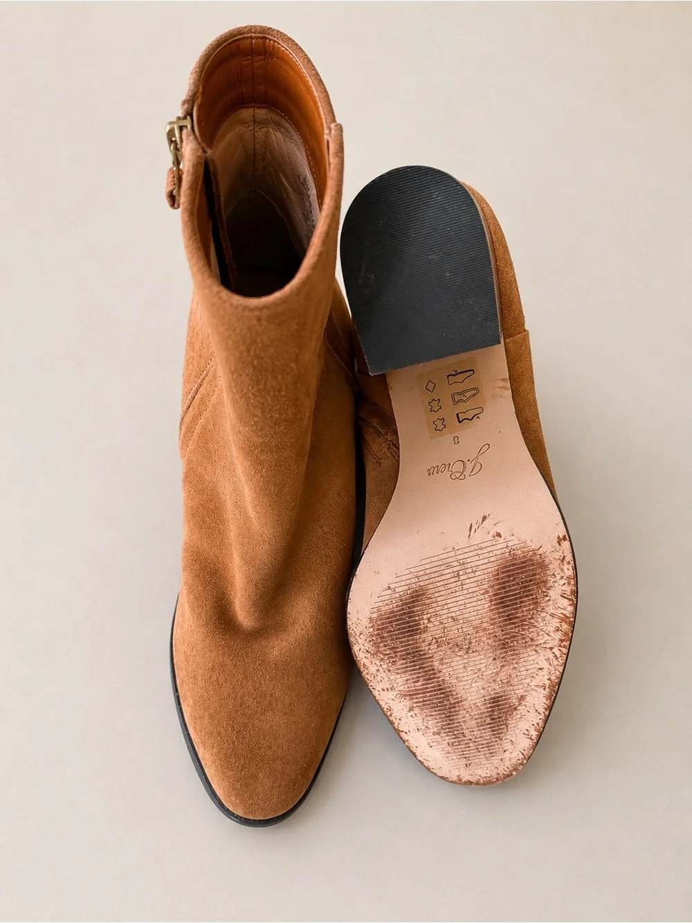 J.Crew Suede Ankle Booties Camel Brown Block Heel Size 8 Leather Lined